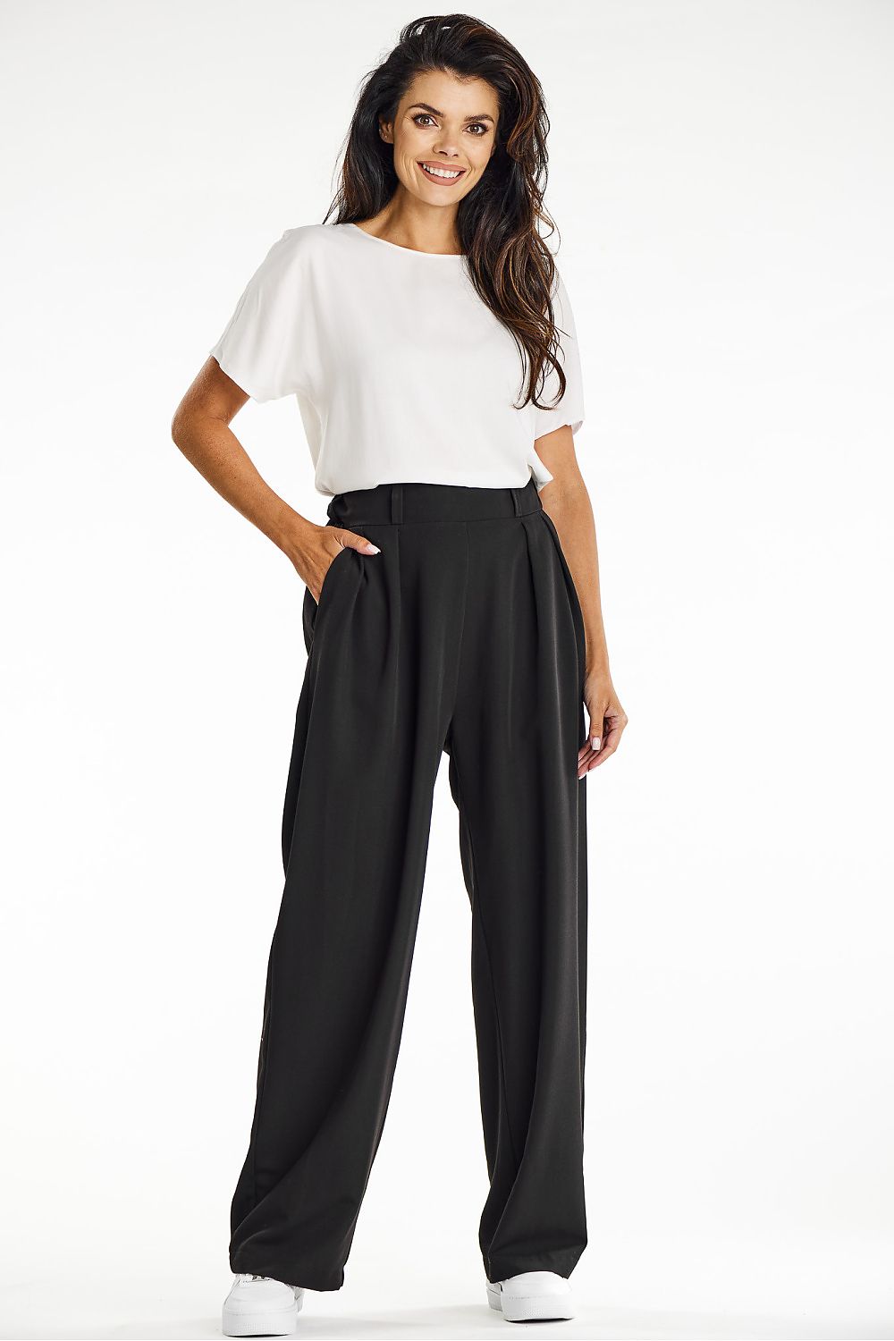 Elegant Gray Wide-Leg Trousers for Women - Comfort Fit Viscose Fabric by Awama