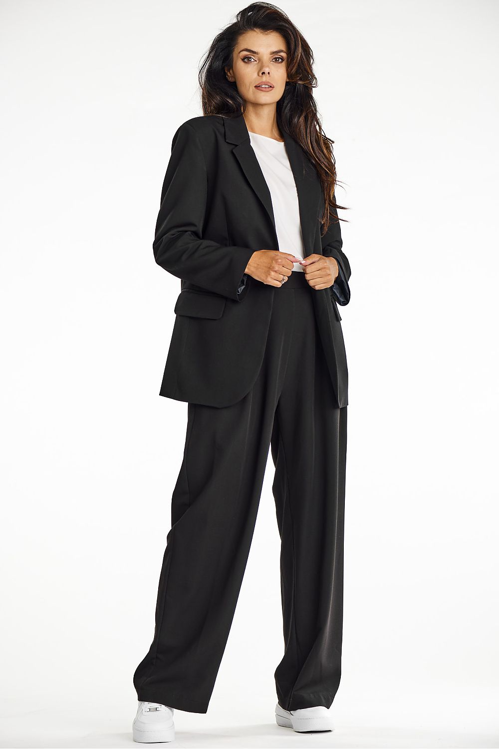 Elegant Gray Wide-Leg Trousers for Women - Comfort Fit Viscose Fabric by Awama