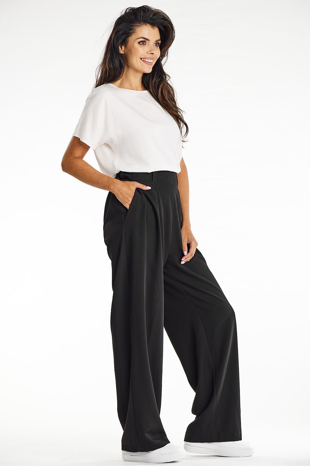 Elegant Gray Wide-Leg Trousers for Women - Comfort Fit Viscose Fabric by Awama