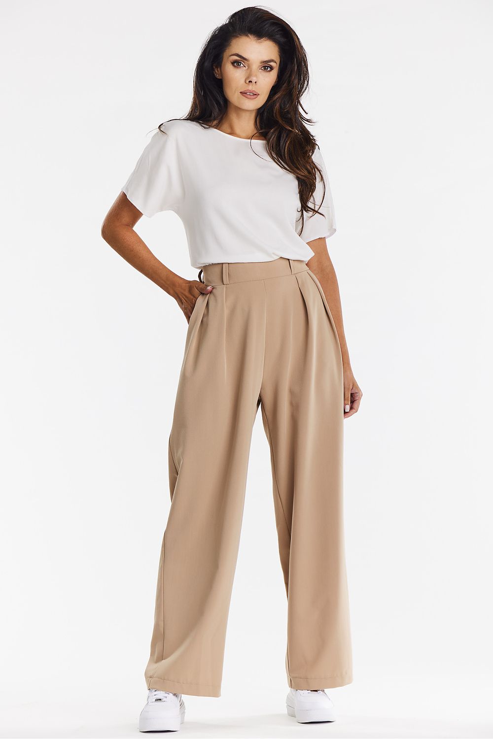 Elegant Gray Wide-Leg Trousers for Women - Comfort Fit Viscose Fabric by Awama