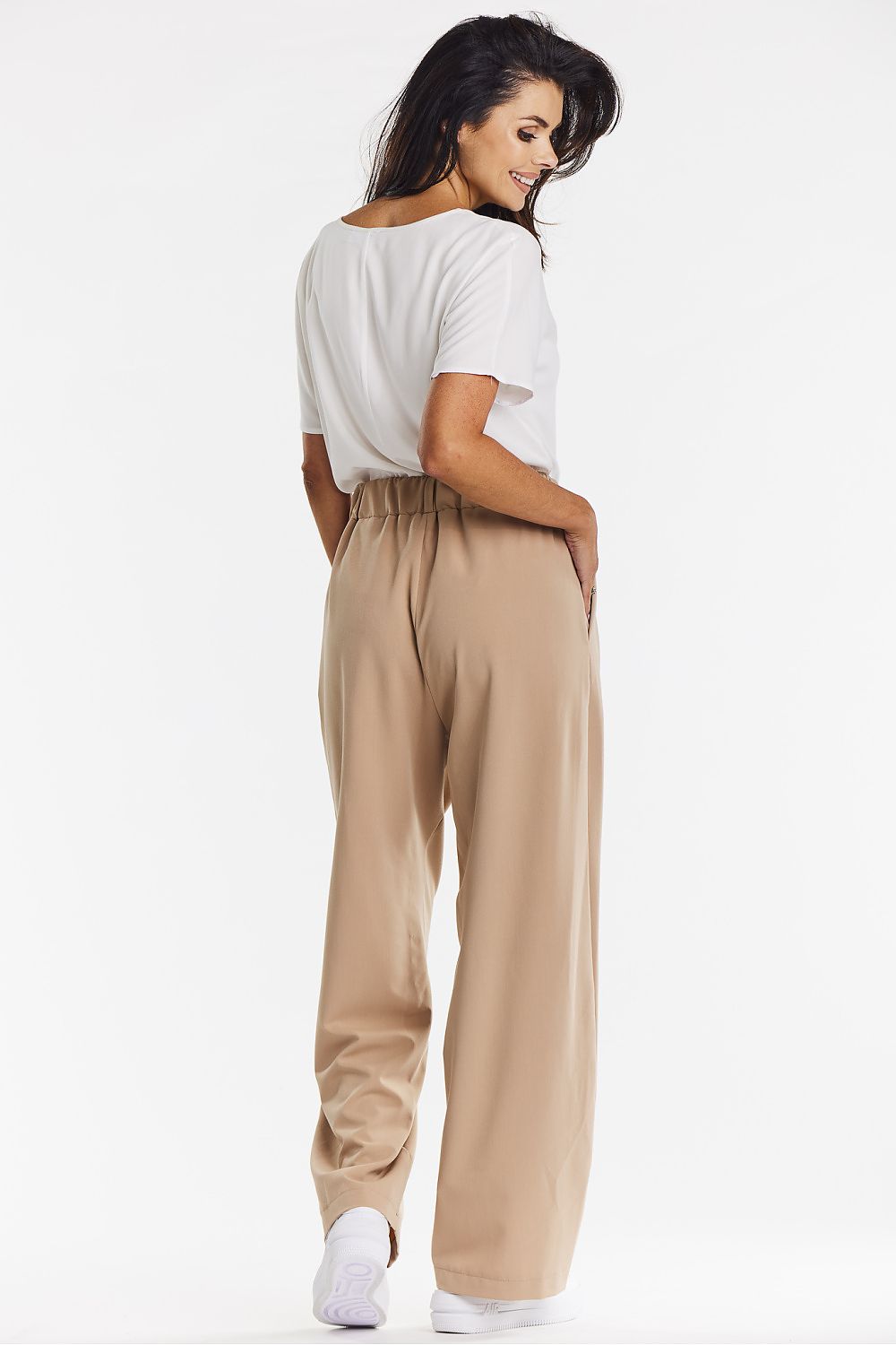 Elegant Gray Wide-Leg Trousers for Women - Comfort Fit Viscose Fabric by Awama