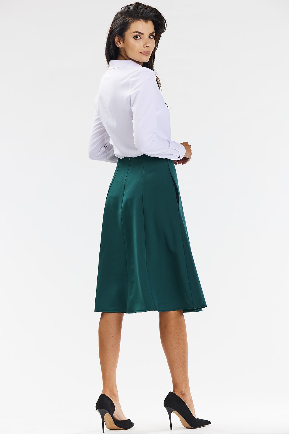 Elegant Flared Midi Skirt in Grey with Covered Zipper - Perfect for Formal and Business Occasions