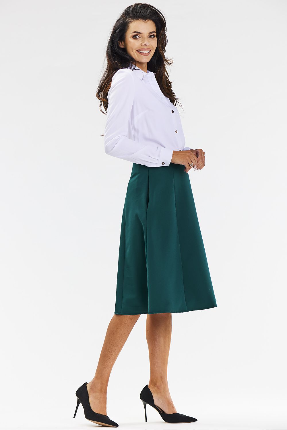 Elegant Flared Midi Skirt in Grey with Covered Zipper - Perfect for Formal and Business Occasions
