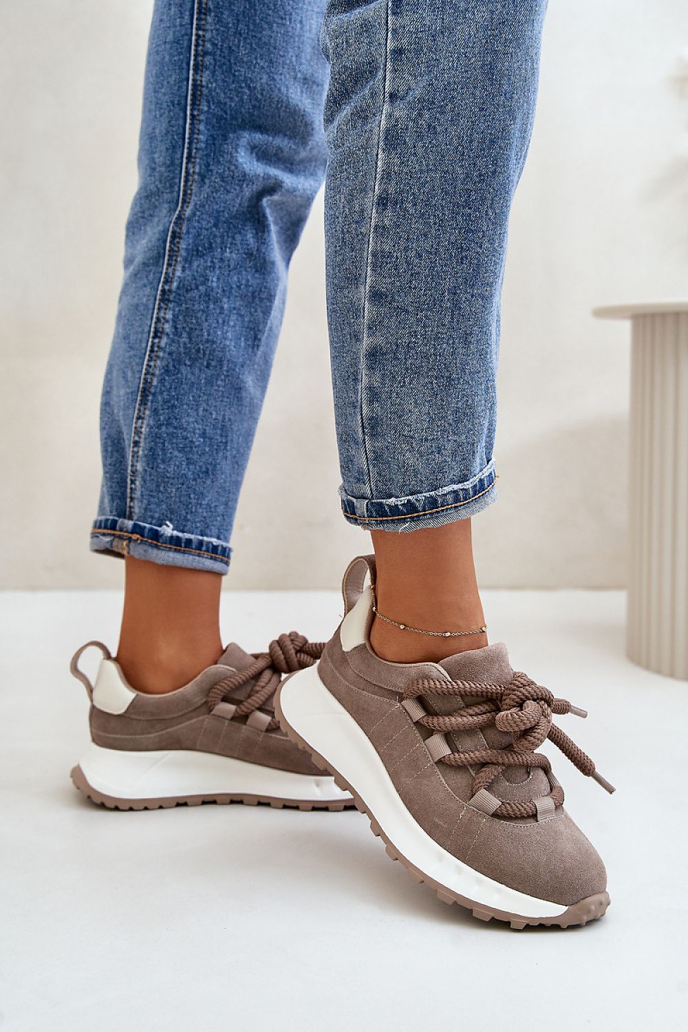 Luxury Women's Suede Sneakers with Platform and Thick Lacing - Comfortable Everyday Wear