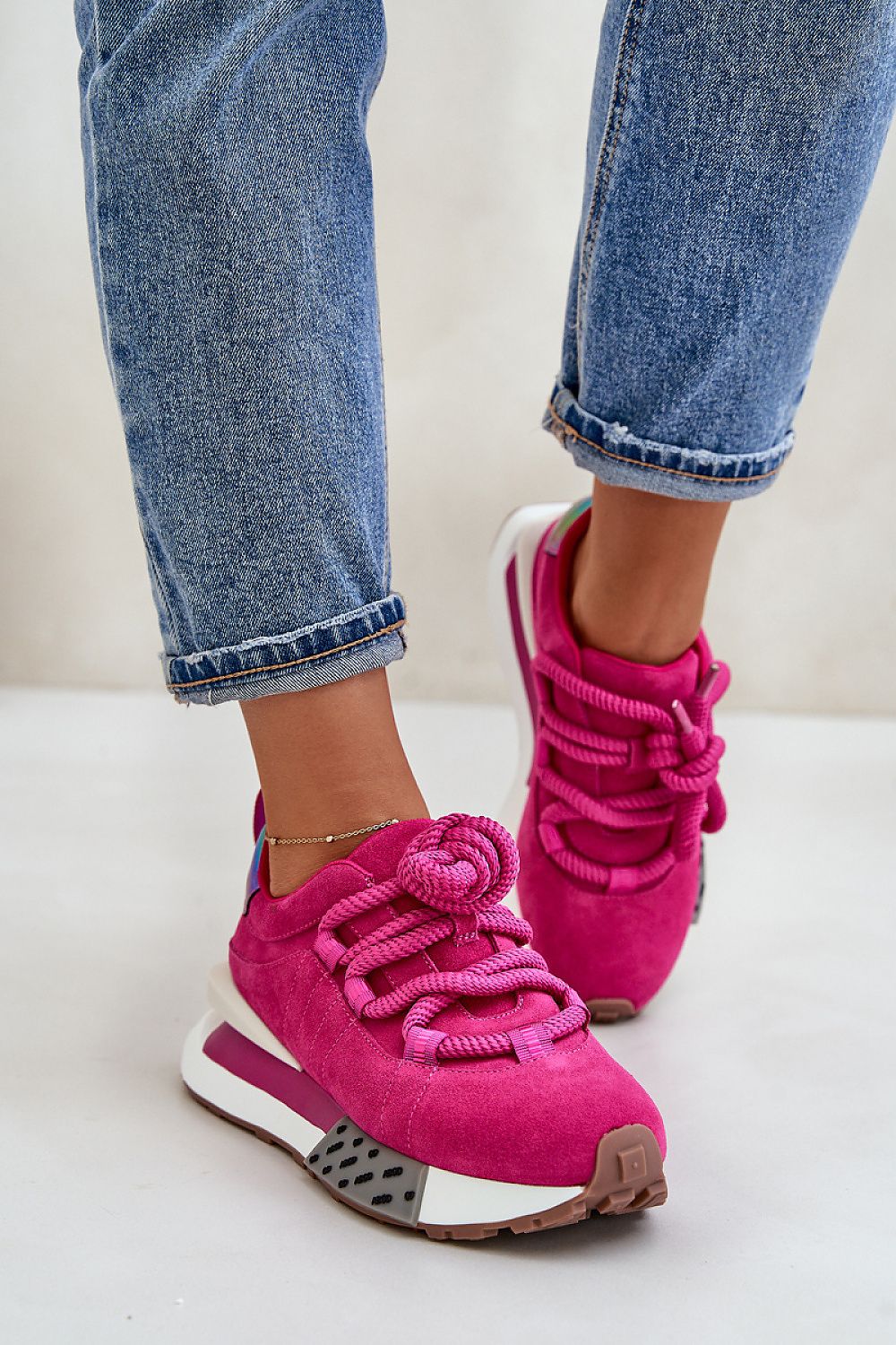 Luxury Women's Suede Sneakers with Platform and Thick Lacing - Comfortable Everyday Wear
