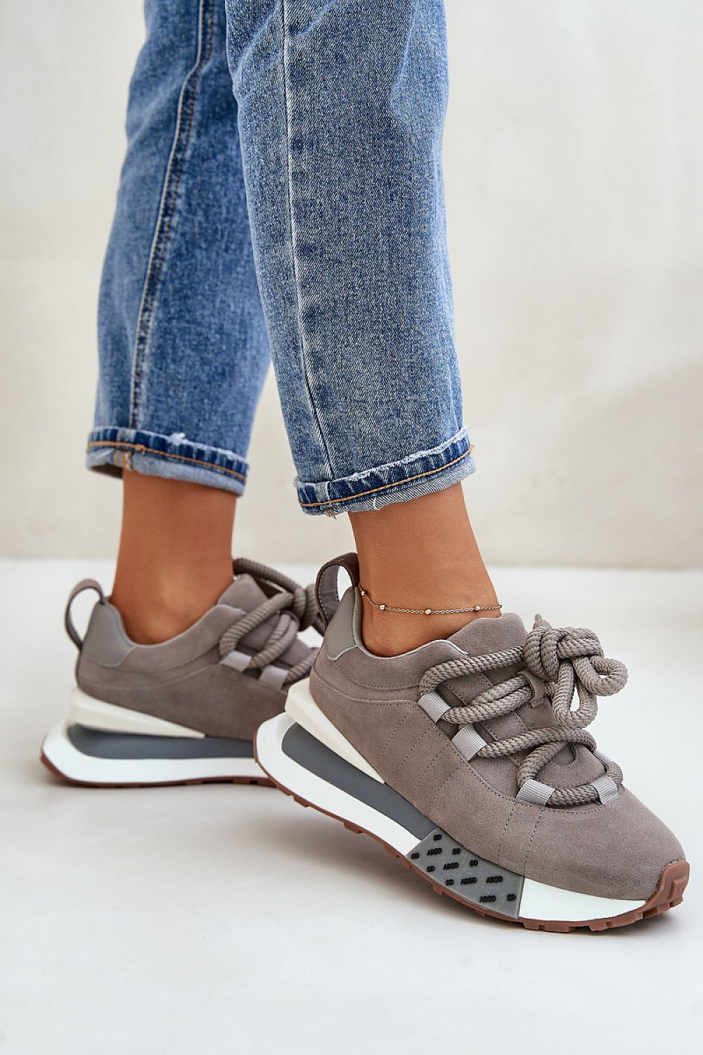 Luxury Women's Suede Sneakers with Platform and Thick Lacing - Comfortable Everyday Wear