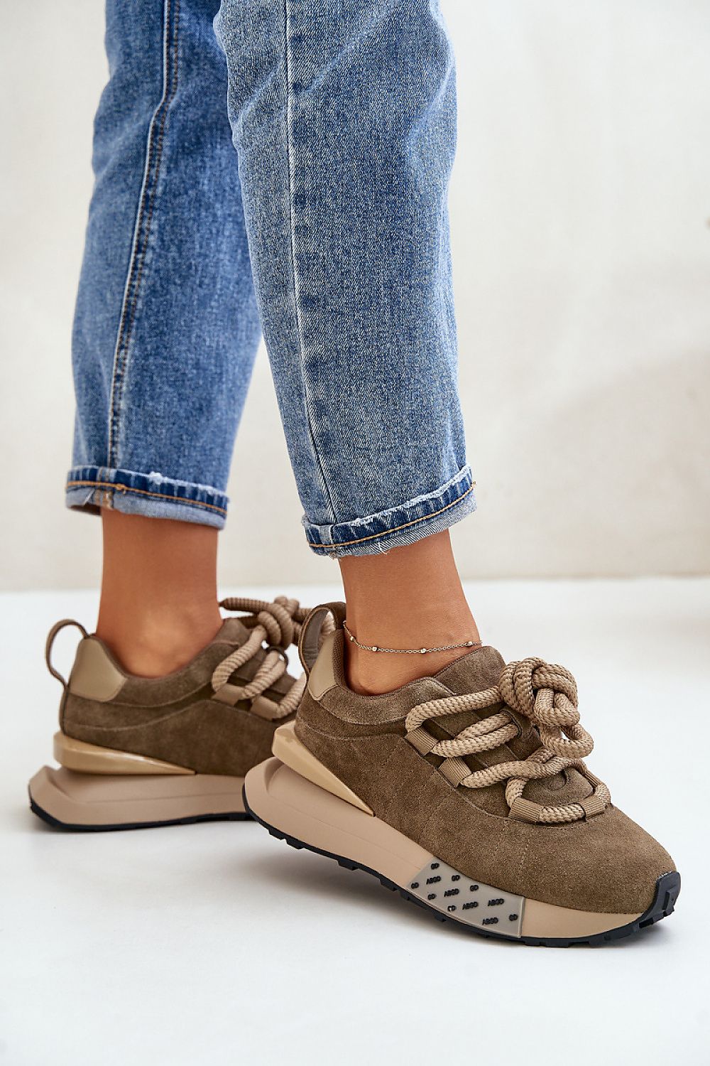 Luxury Women's Suede Sneakers with Platform and Thick Lacing - Comfortable Everyday Wear