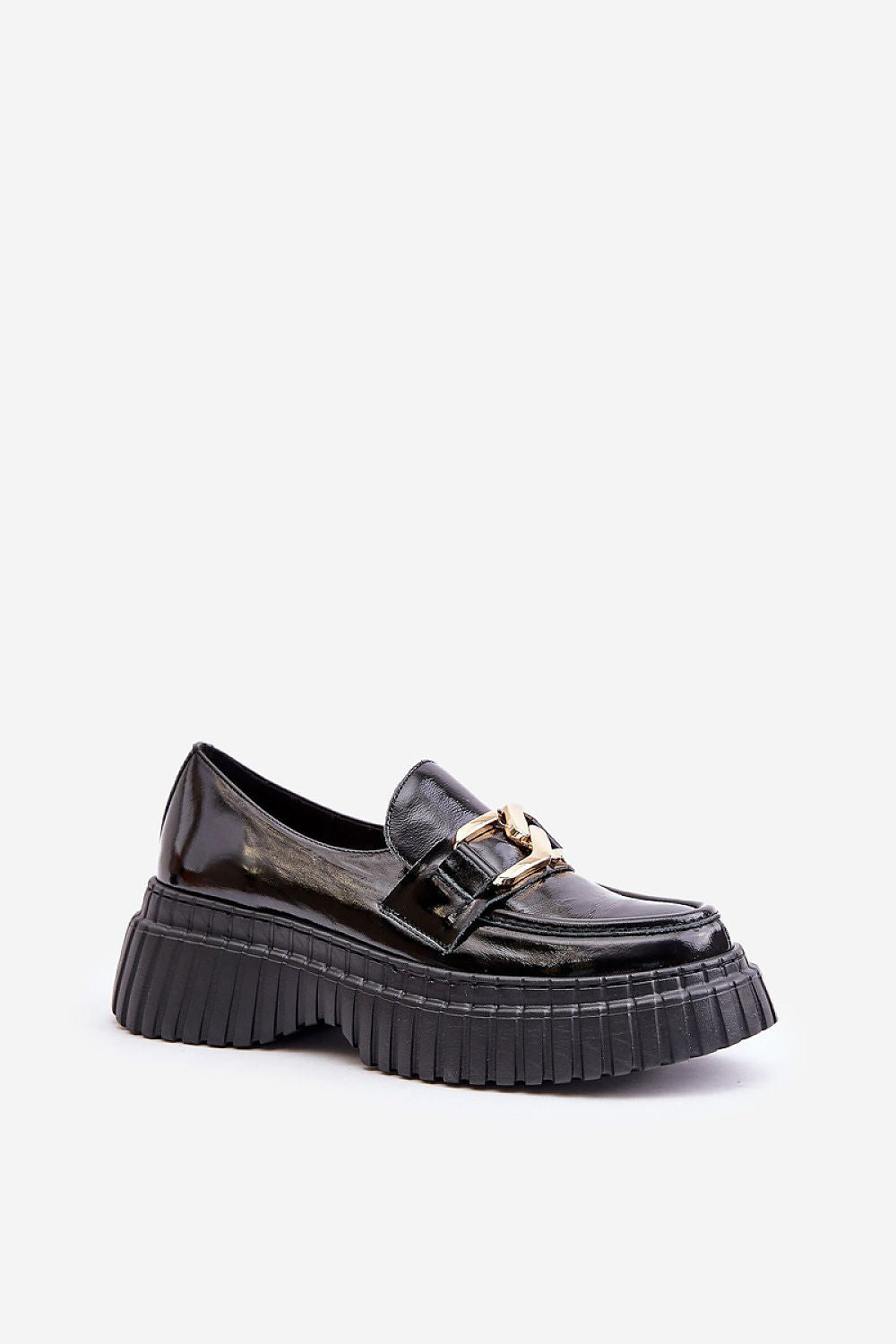 Women's Natural Leather Half Shoes with Chain Detail and Platform - Stylish Comfort for Everyday Wear