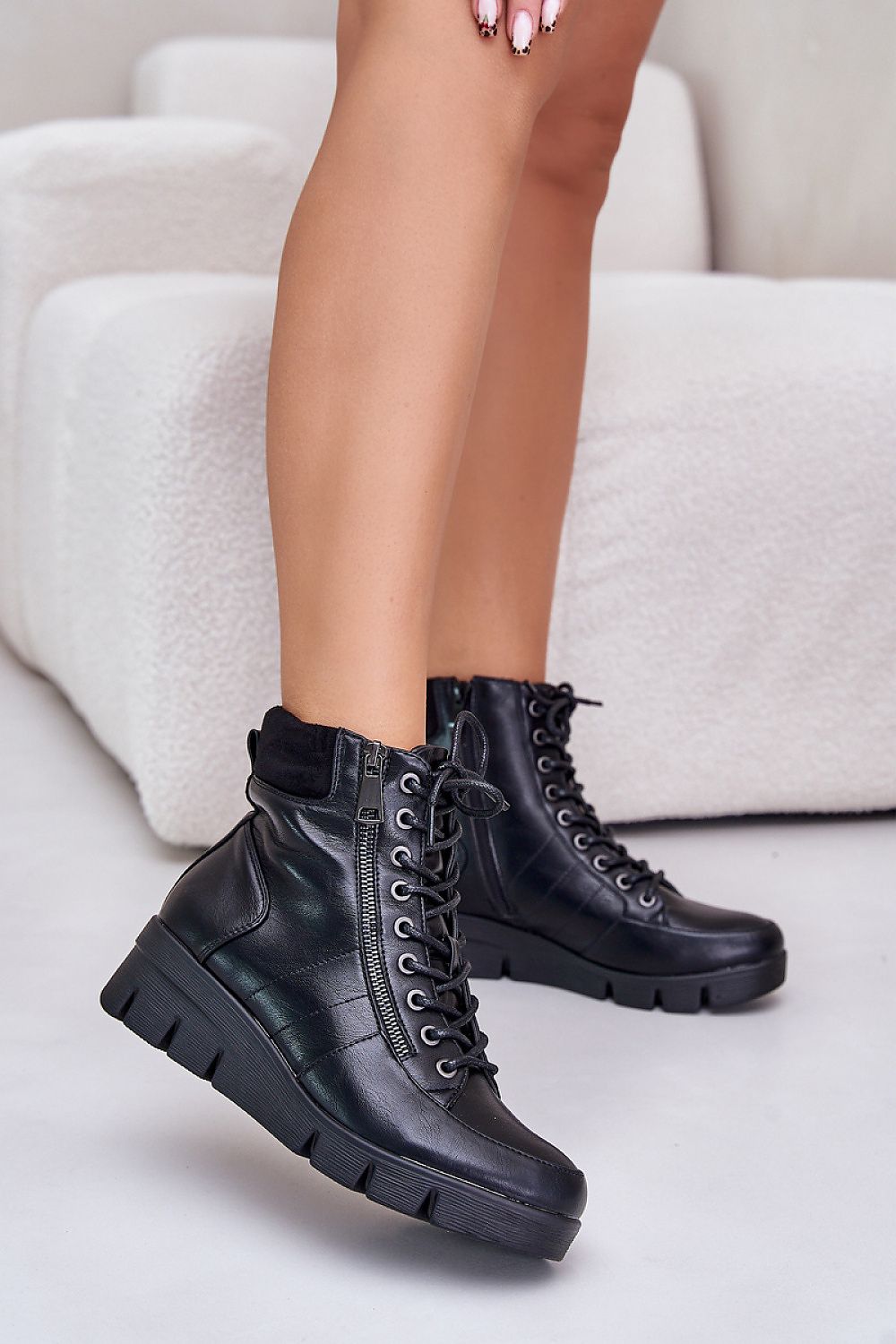 Eco Leather Women's Autumn-Winter Boots with Insulation, Platform and Zippered Design