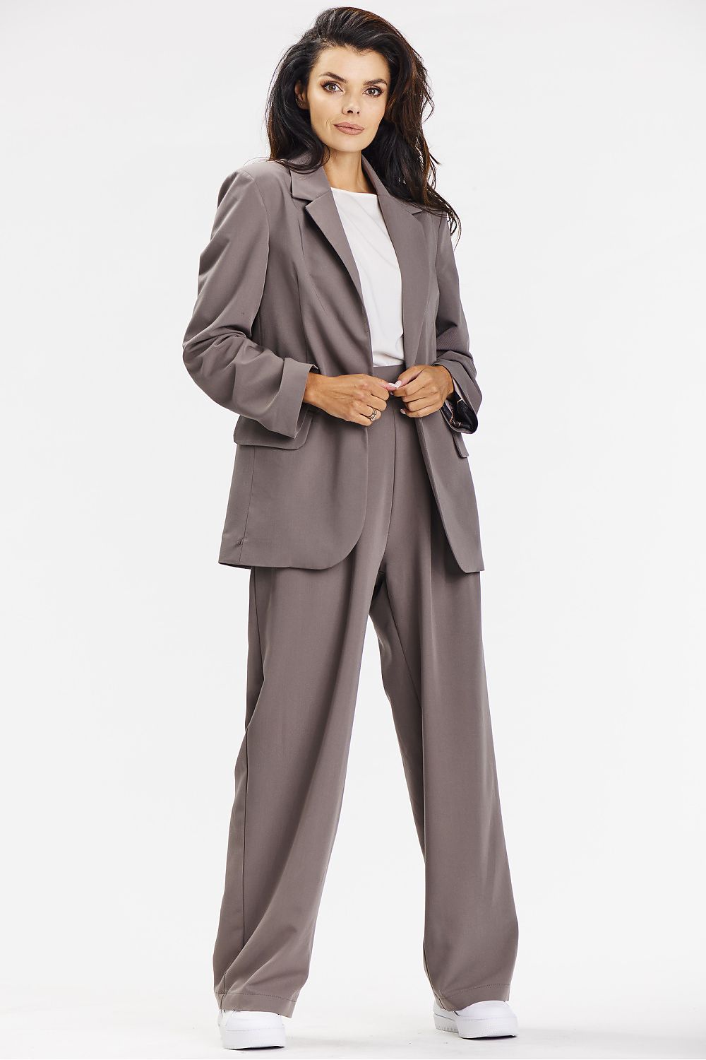 Elegant Gray Wide-Leg Trousers for Women - Comfort Fit Viscose Fabric by Awama