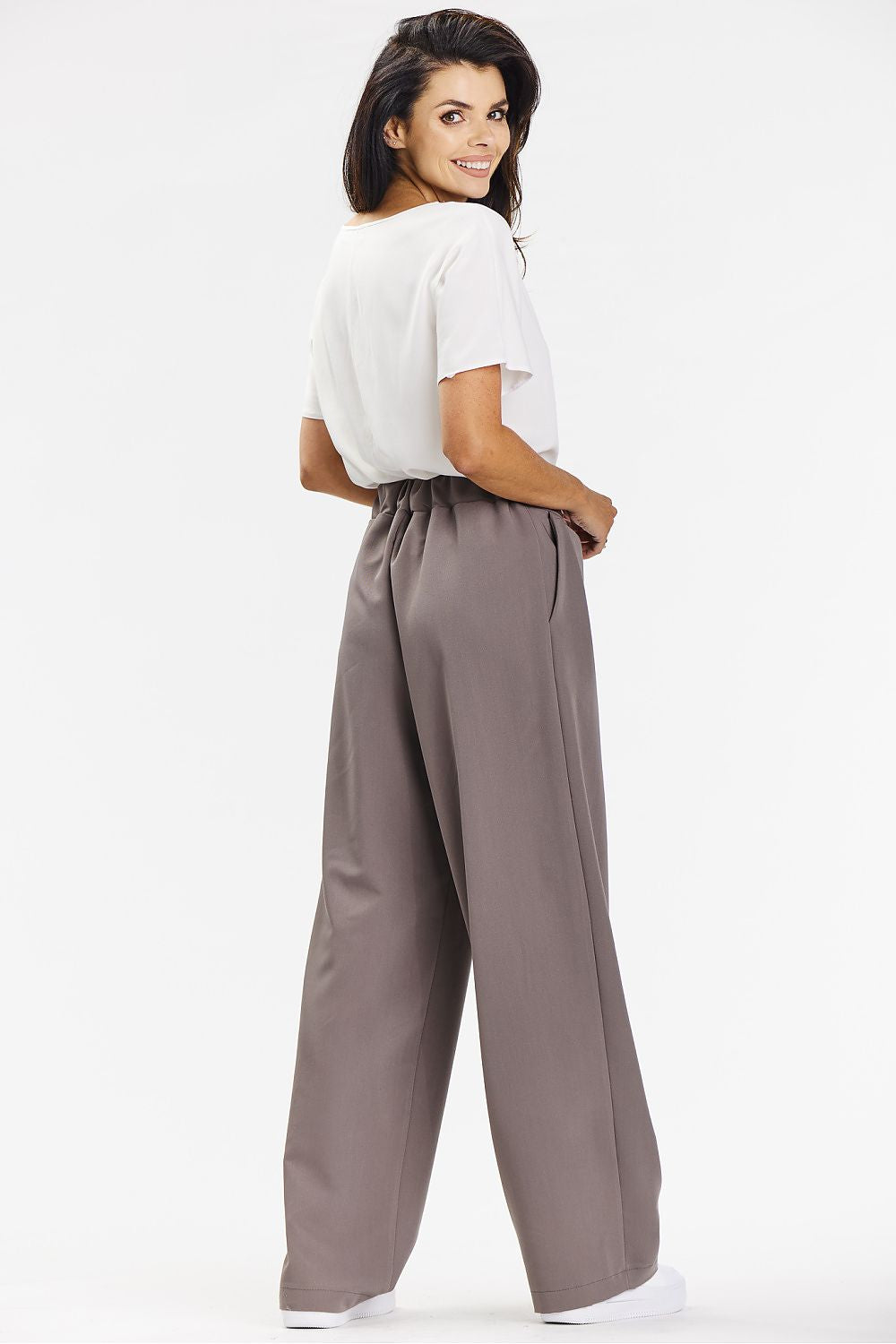 Elegant Gray Wide-Leg Trousers for Women - Comfort Fit Viscose Fabric by Awama