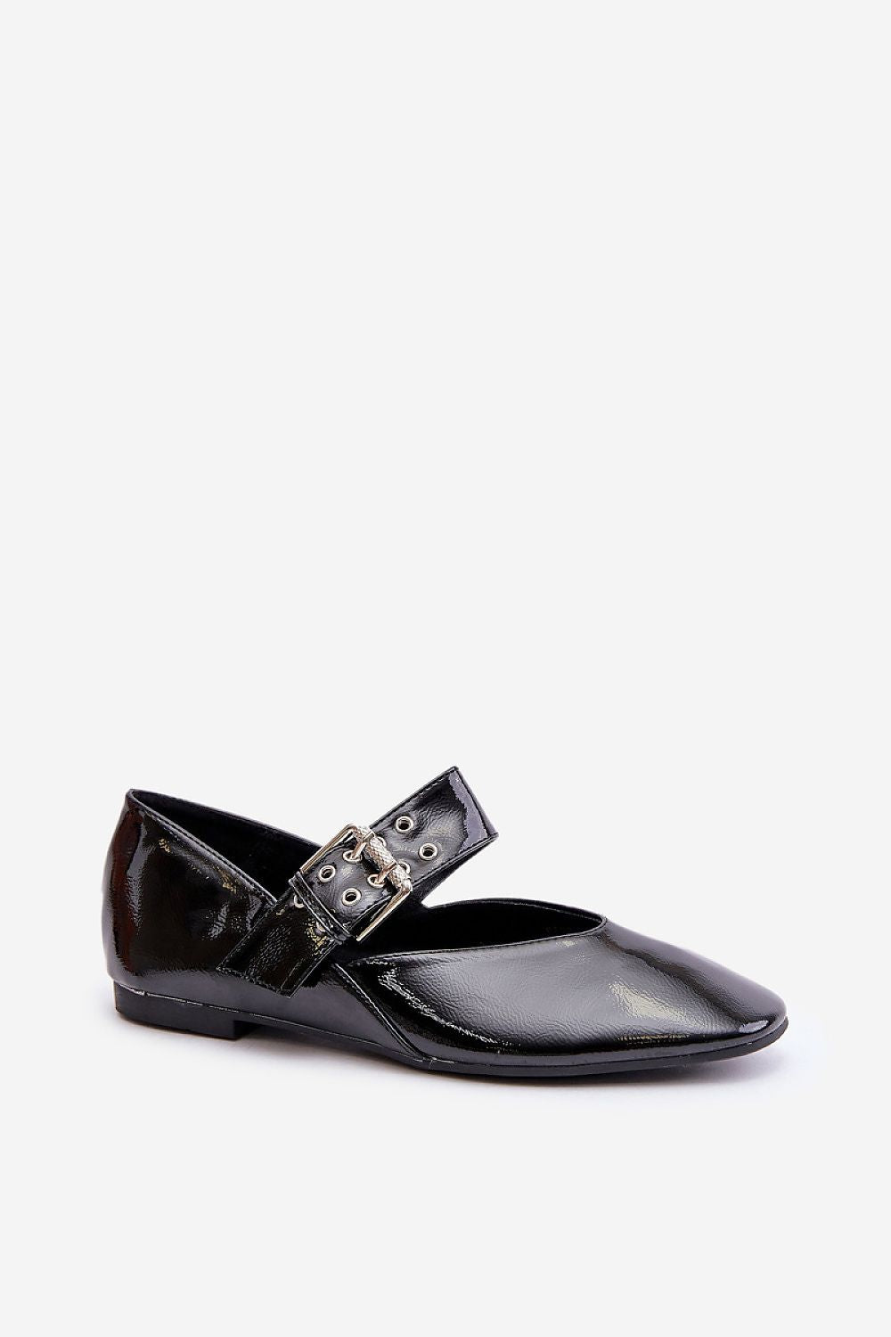 Lacquered Eco Leather Ballet Flats with Adjustable Strap - Comfort & Style for Every Occasion