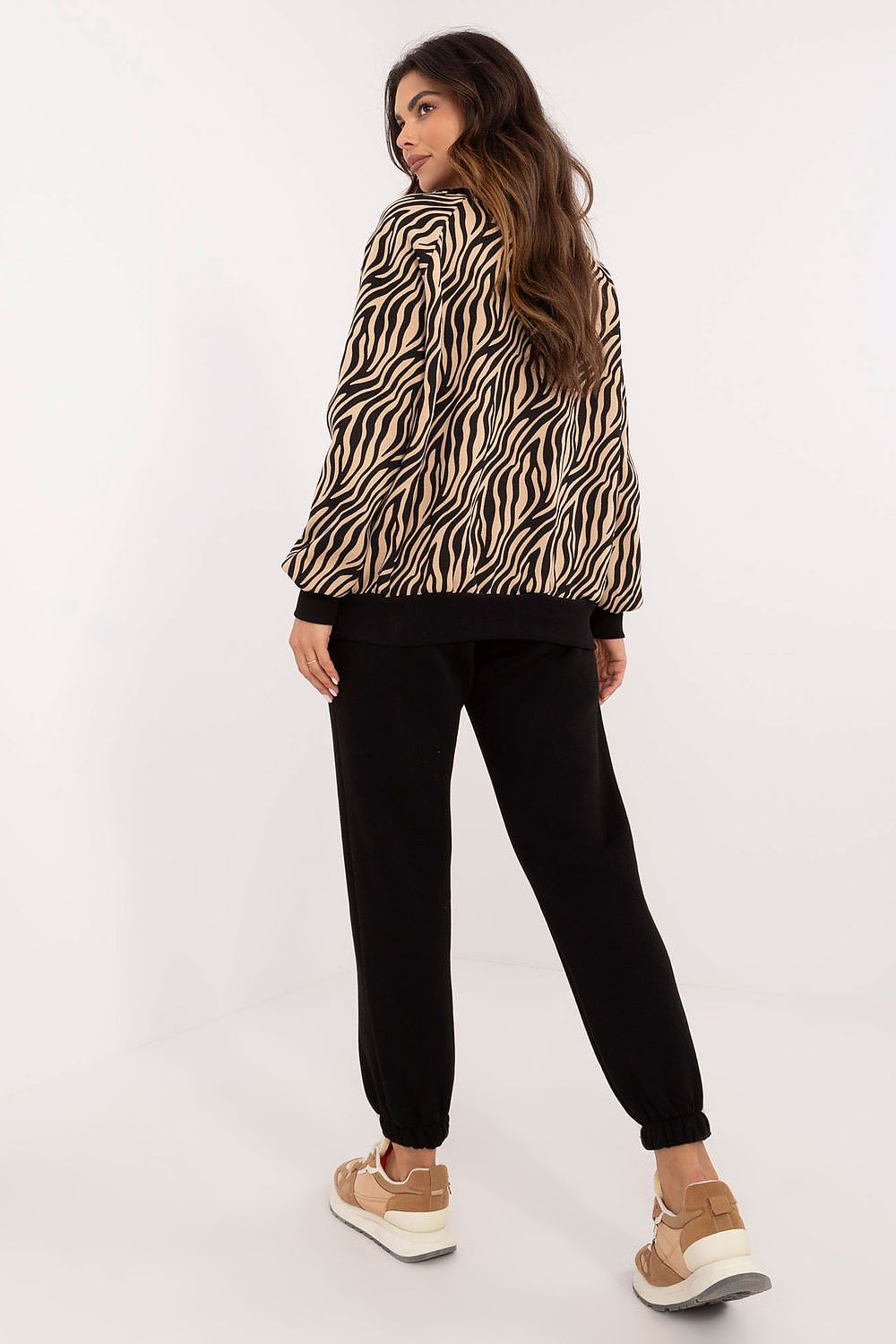 Stylish Casual Women's Set with Animal Print Sweatshirt, Long Sleeve Blouse, and High Waist Trousers