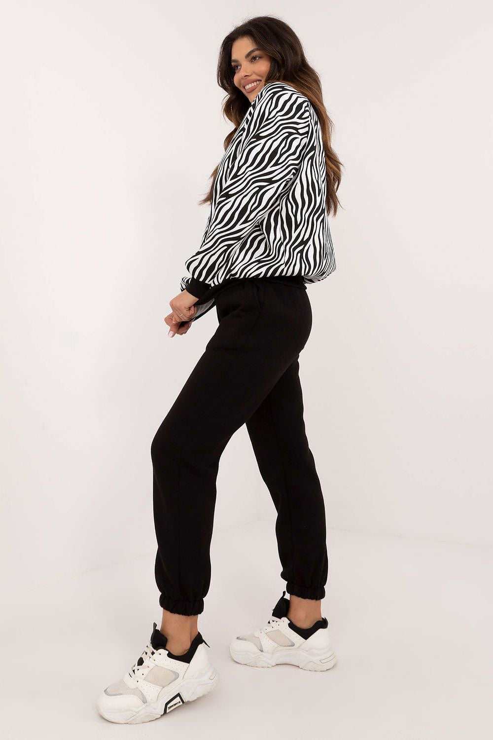 Stylish Casual Women's Set with Animal Print Sweatshirt, Long Sleeve Blouse, and High Waist Trousers