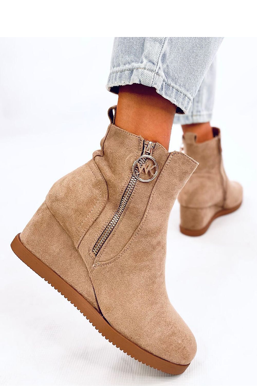 Inello Women's Eco-Suede Buskin Boots with 6 cm Heel and Stylish Gold Zipper Closure