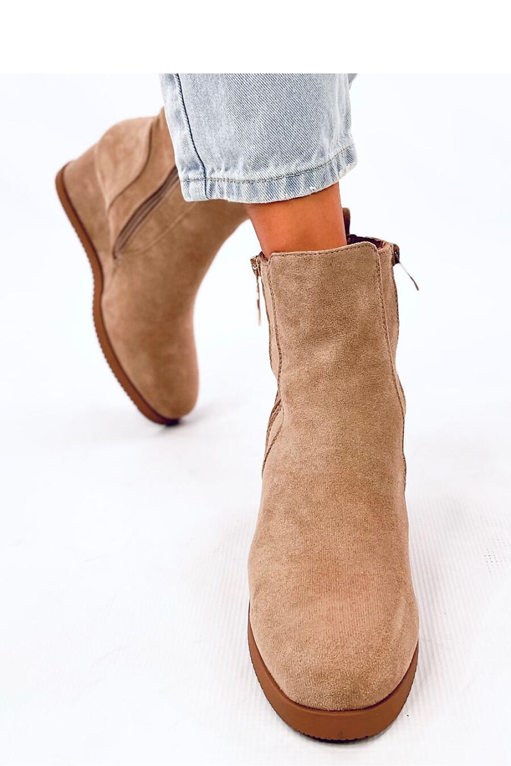 Inello Women's Eco-Suede Buskin Boots with 6 cm Heel and Stylish Gold Zipper Closure