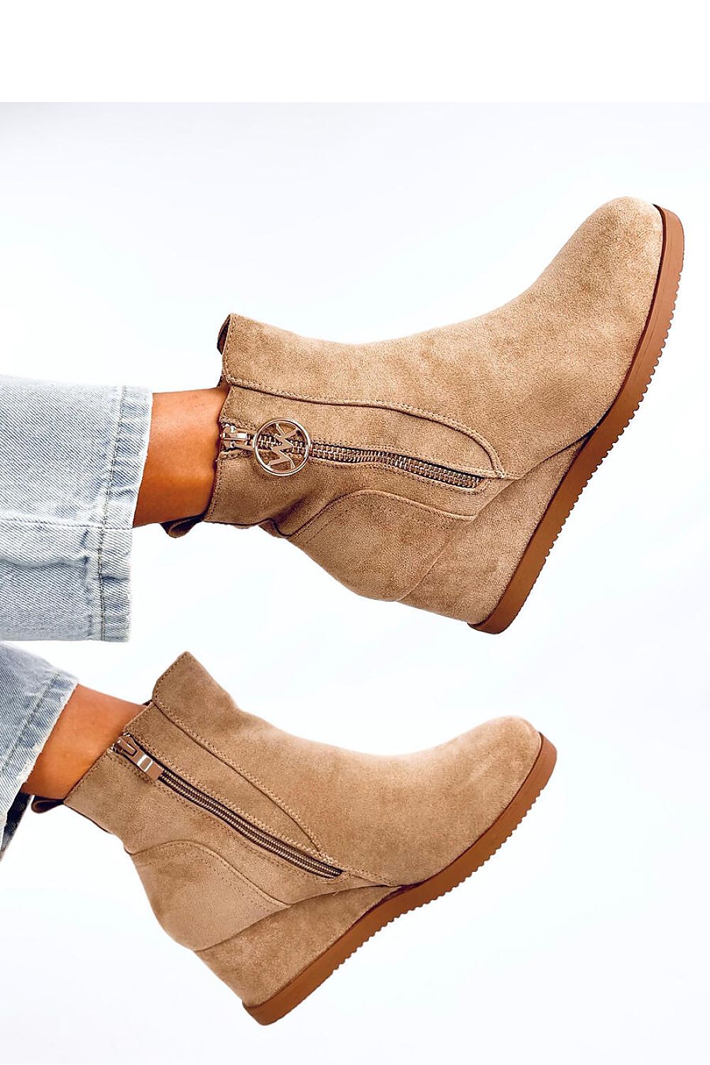Inello Women's Eco-Suede Buskin Boots with 6 cm Heel and Stylish Gold Zipper Closure