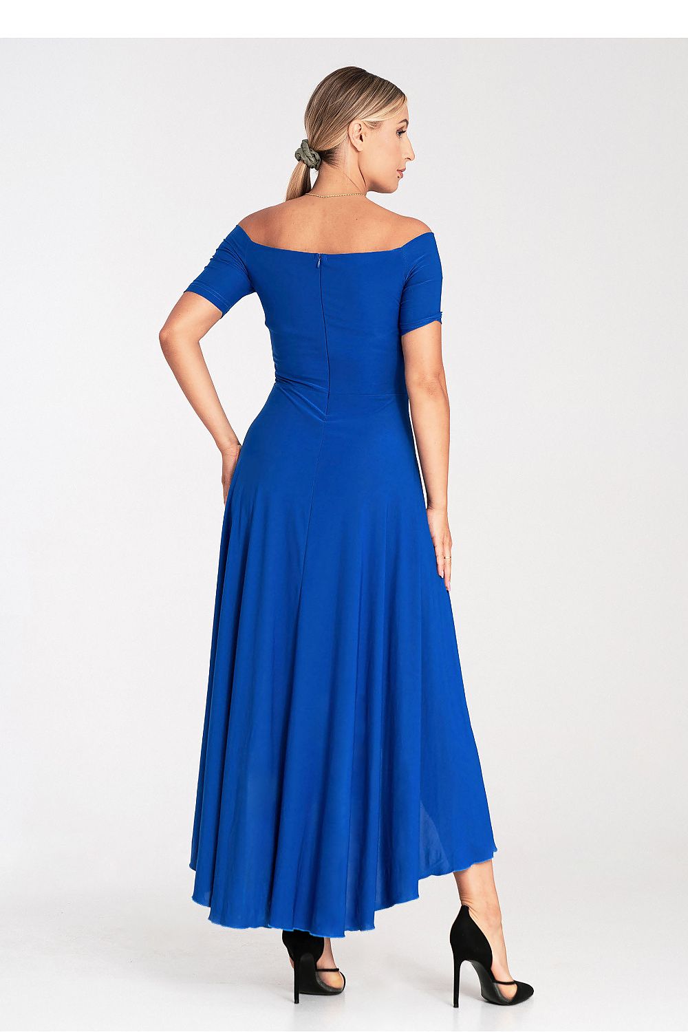 Elegant Asymmetrical Evening Dress by Figl with Flared Hem and Zip Back Closure