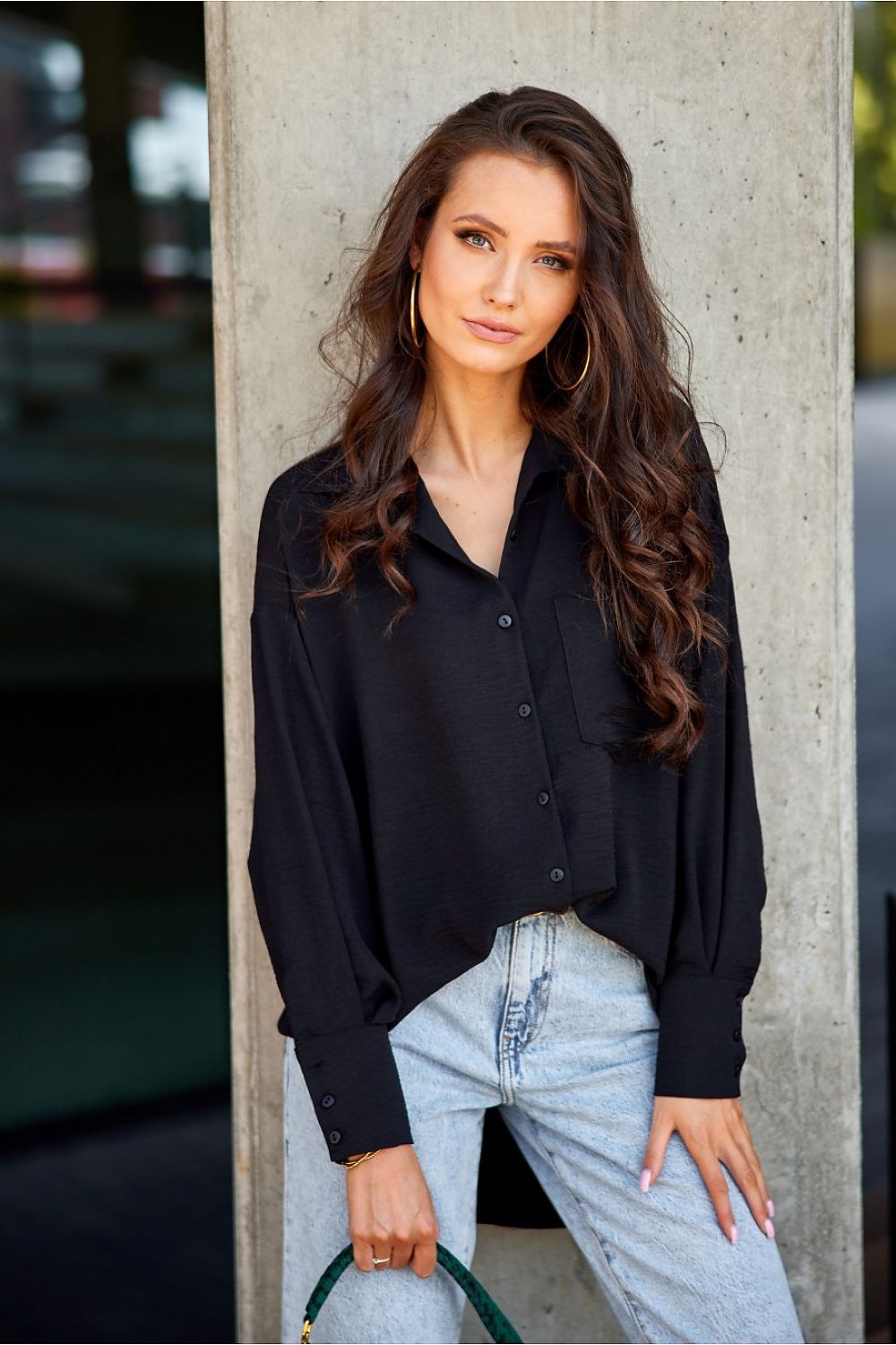 Asymmetrical Oversized Long Sleeve Women's Shirt with Classic Collar from Roco Fashion