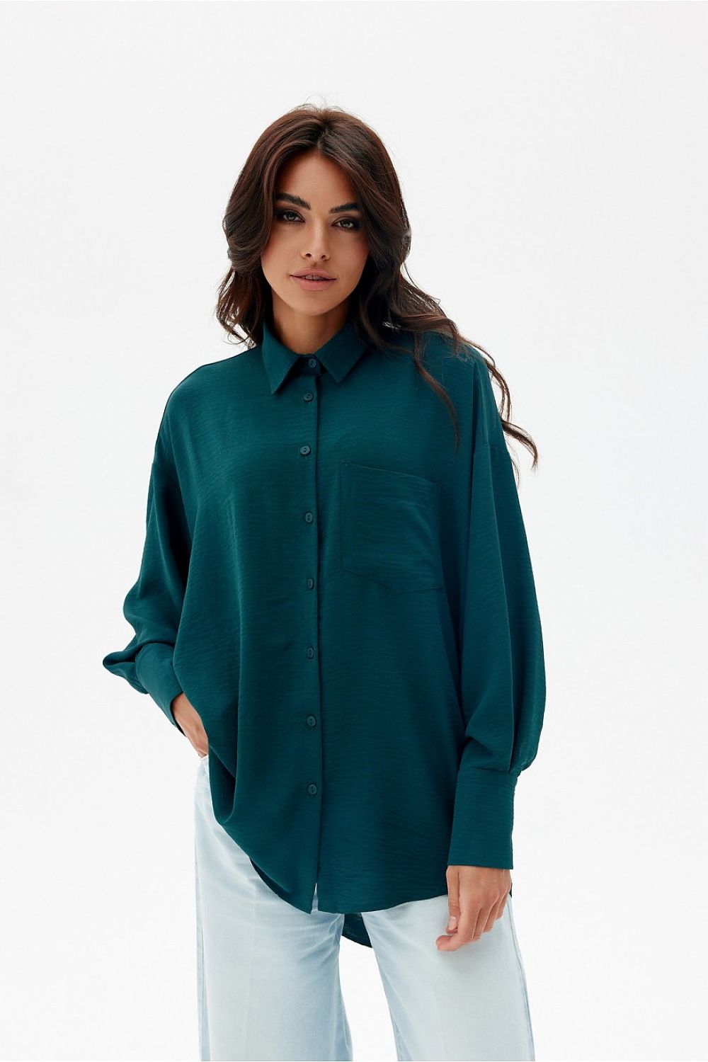 Asymmetrical Oversized Long Sleeve Women's Shirt with Classic Collar from Roco Fashion