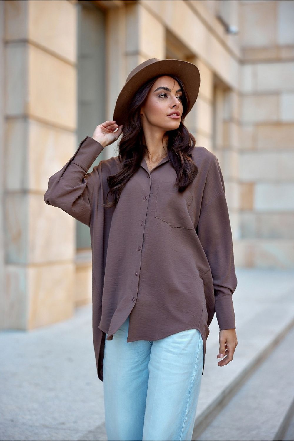Asymmetrical Oversized Long Sleeve Women's Shirt with Classic Collar from Roco Fashion