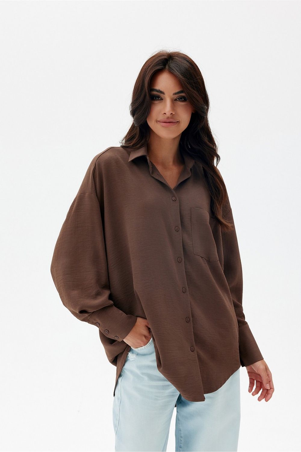 Asymmetrical Oversized Long Sleeve Women's Shirt with Classic Collar from Roco Fashion