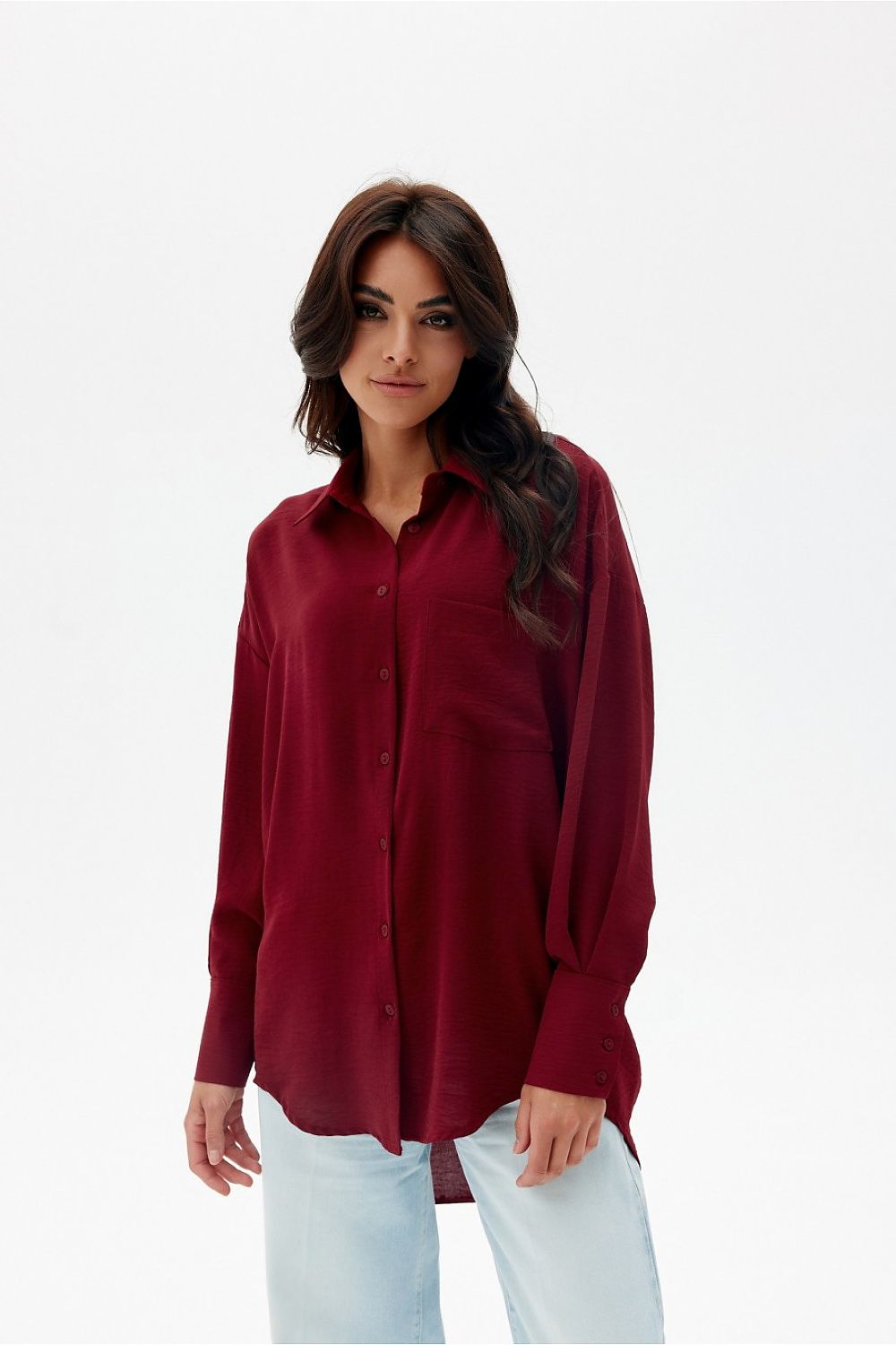 Asymmetrical Oversized Long Sleeve Women's Shirt with Classic Collar from Roco Fashion