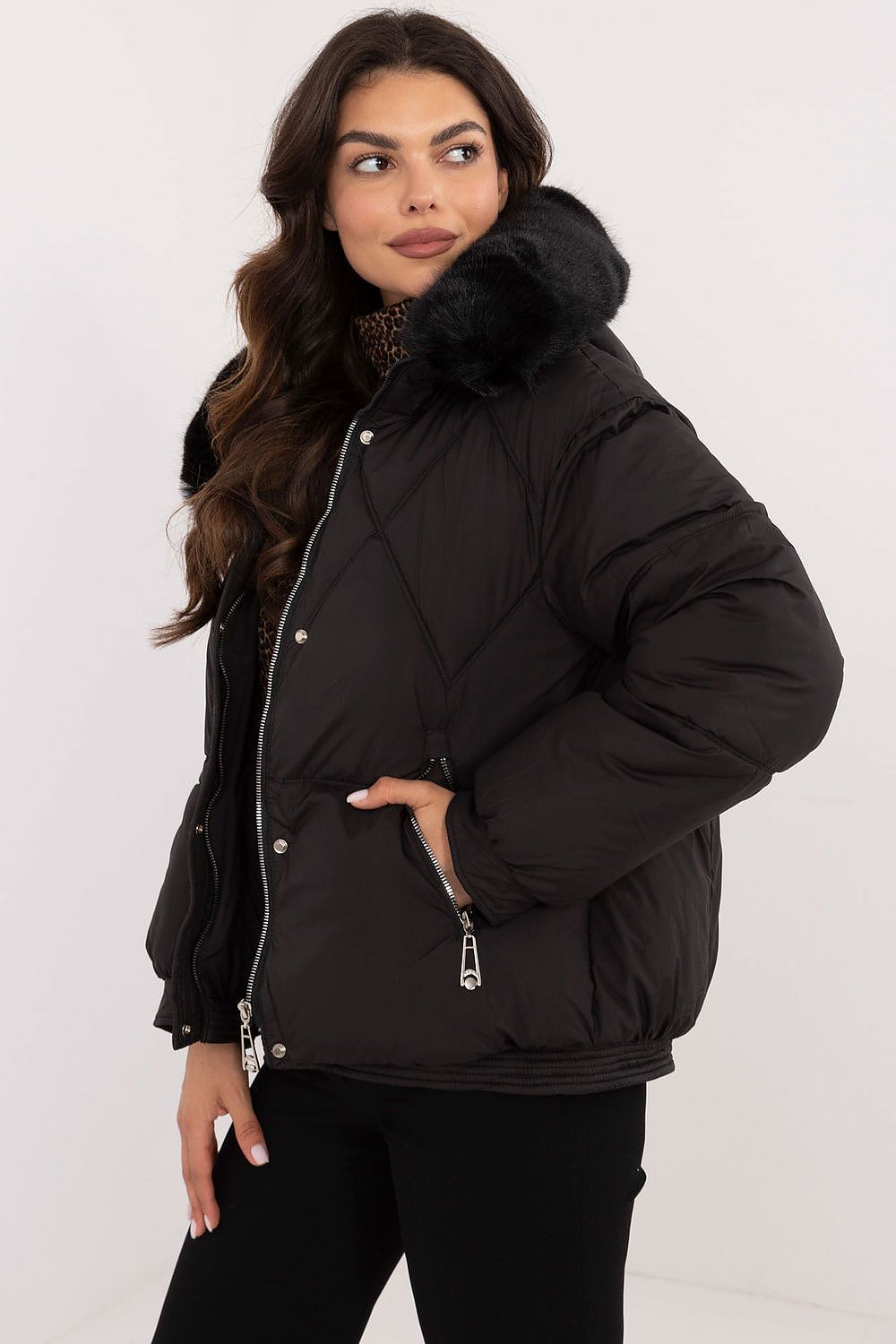 Women's MBM Quilted Winter Jacket with Fur-Trimmed Hood, Synthetic Insulation, Casual Style