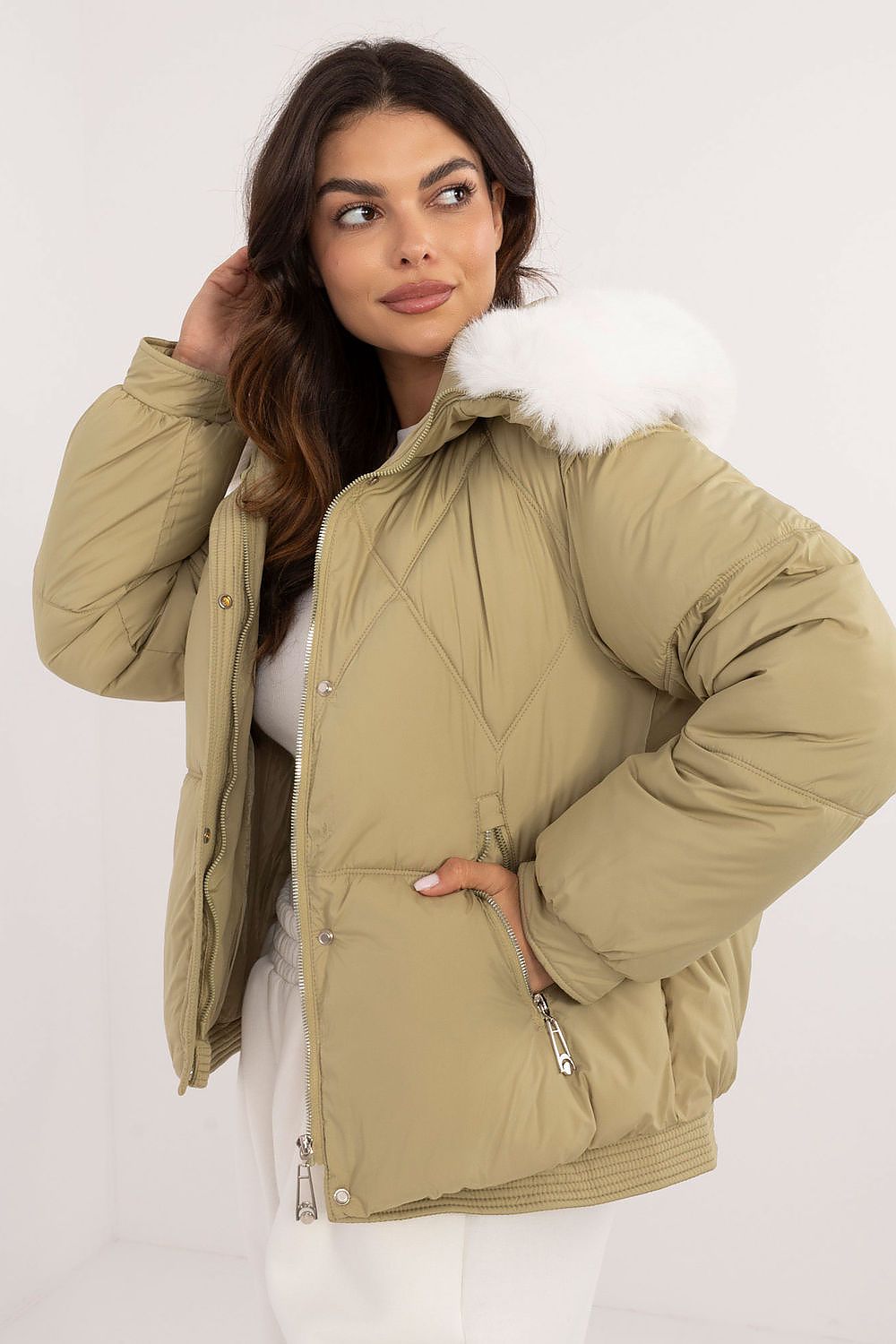 Women's MBM Quilted Winter Jacket with Fur-Trimmed Hood, Synthetic Insulation, Casual Style