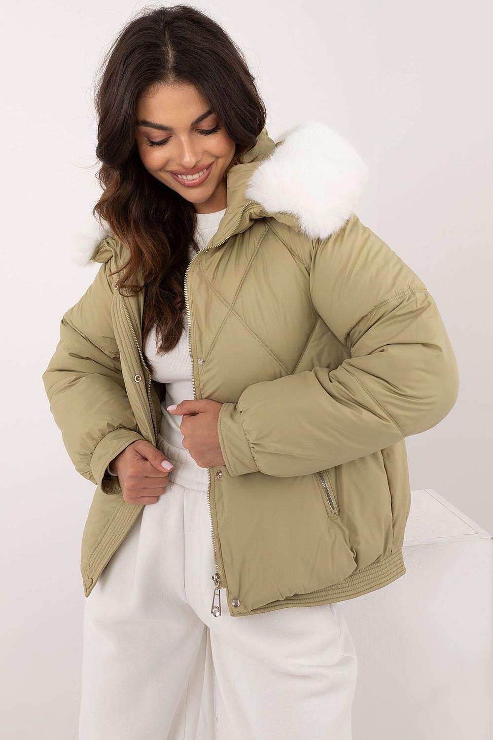 Women's MBM Quilted Winter Jacket with Fur-Trimmed Hood, Synthetic Insulation, Casual Style