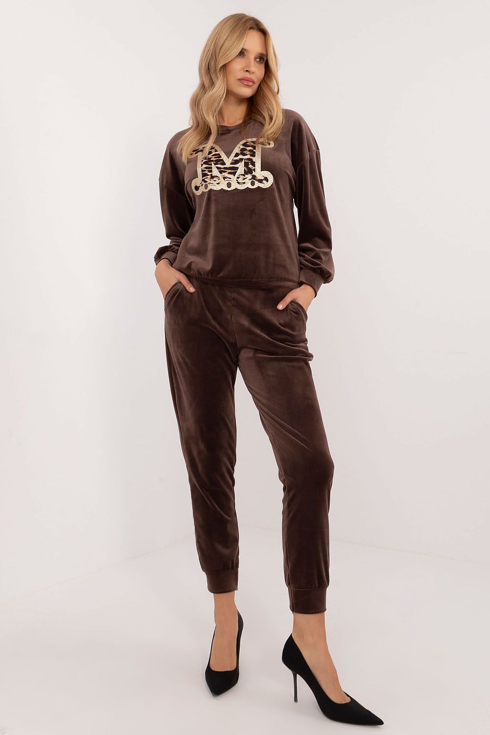Luxury Women's Velour Lounge Set with Blouse and Pants - Soft Viscose Blend, Casual Style