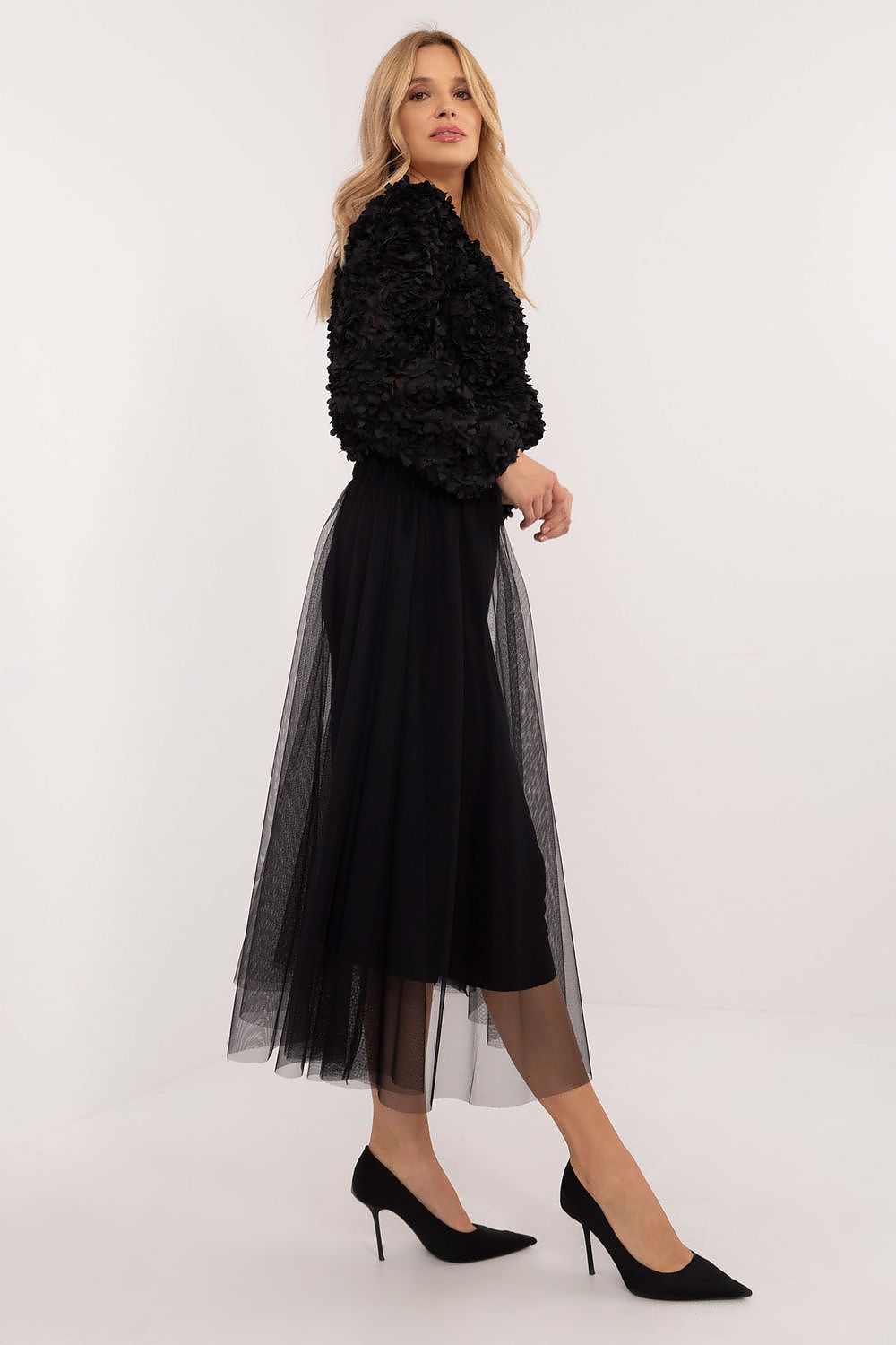Elegant Midi Flared Tulle Skirt By Italy Moda - Comfortable Polyester, Perfect For Any Occasion
