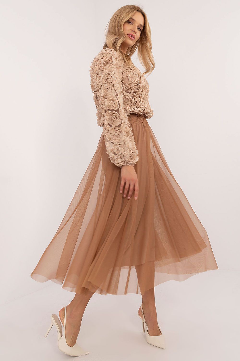 Elegant Midi Flared Tulle Skirt By Italy Moda - Comfortable Polyester, Perfect For Any Occasion