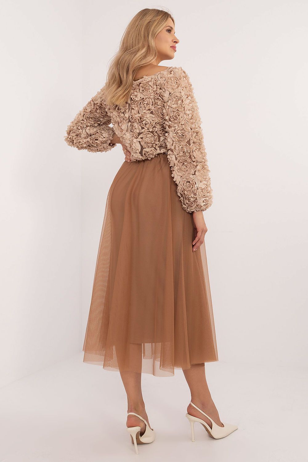 Elegant Midi Flared Tulle Skirt By Italy Moda - Comfortable Polyester, Perfect For Any Occasion