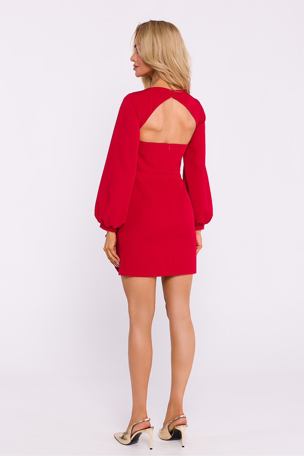 Elegant Moe Cocktail Mini Dress with Flounce, Long Sleeves and Back Cut-Out