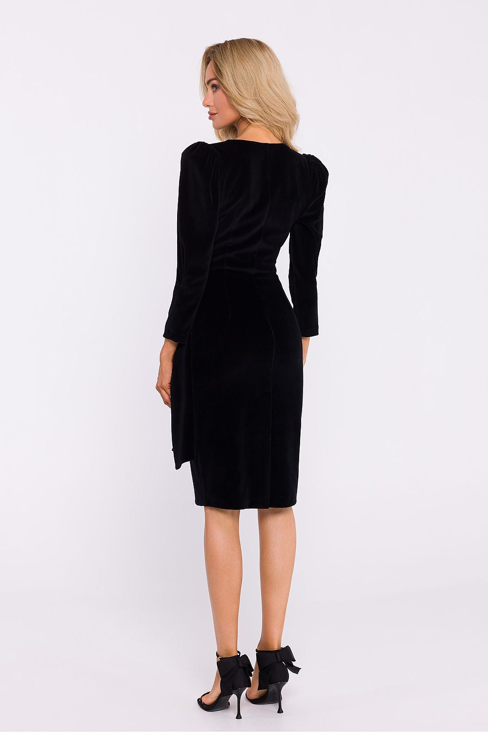 Elegant Velour Knit Evening Dress with Envelope Cut and High Slit by Moe