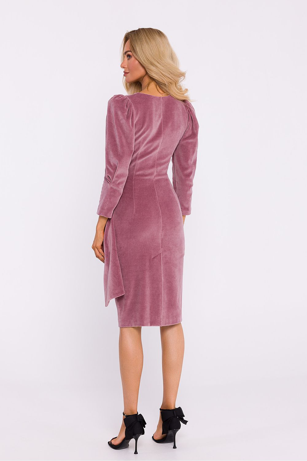 Elegant Velour Knit Evening Dress with Envelope Cut and High Slit by Moe
