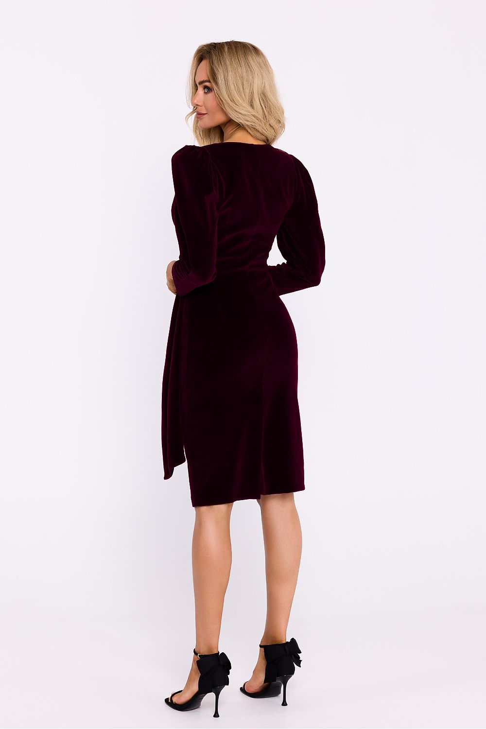 Elegant Velour Knit Evening Dress with Envelope Cut and High Slit by Moe