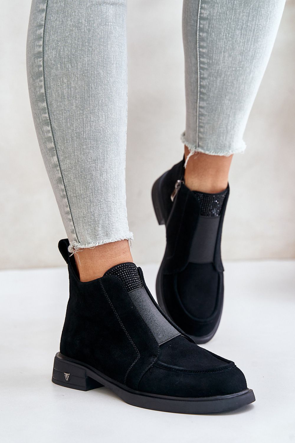 Luxury Women's Suede Ankle Boots with Zipper Closure - Flat Heel & Elastic Insert - EU Sizes 36-41
