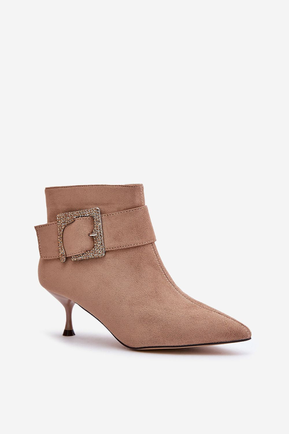 Stylish Eco-Suede Stiletto Heel Boots with Large Decorative Buckle - EU Sizes 36-41