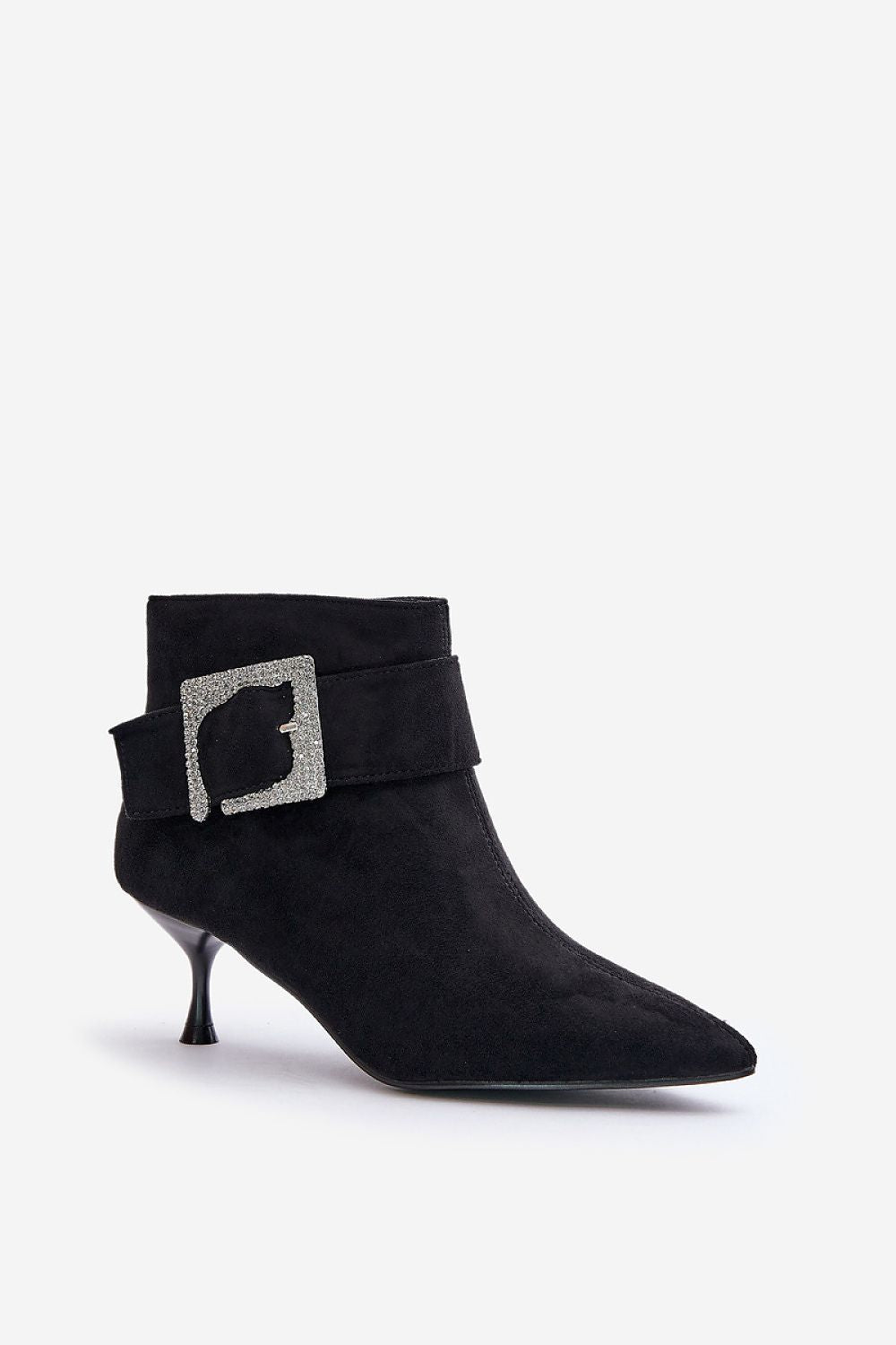 Stylish Eco-Suede Stiletto Heel Boots with Large Decorative Buckle - EU Sizes 36-41