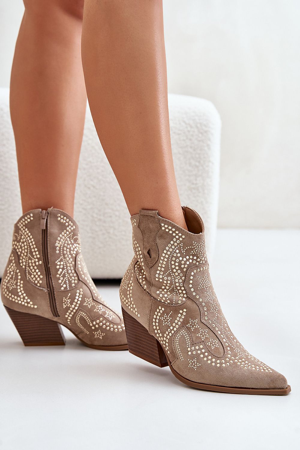 Luxury Cowboy-Style Heel Boots in Eco-Suede - Elegant Decoration, EU Sizes 36-41