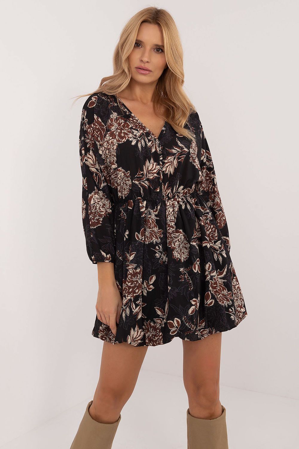 Flared Mini Dress with Animal Motif and Heart Neckline | Lightweight Polyester by Italy Moda