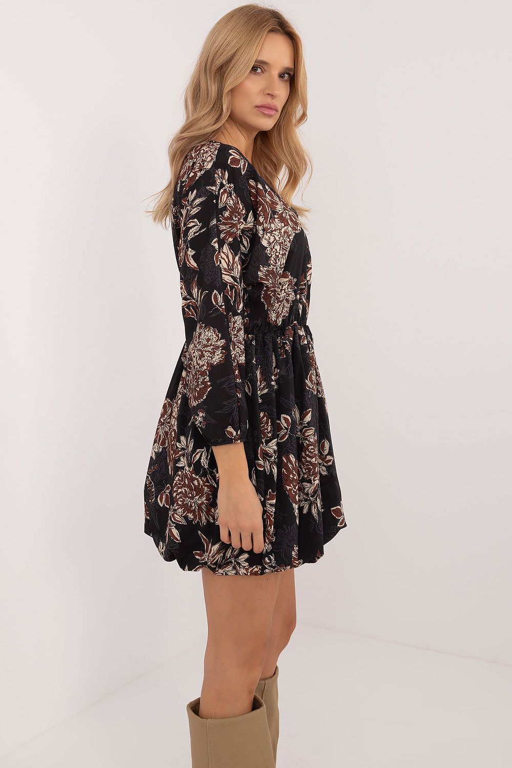 Flared Mini Dress with Animal Motif and Heart Neckline | Lightweight Polyester by Italy Moda