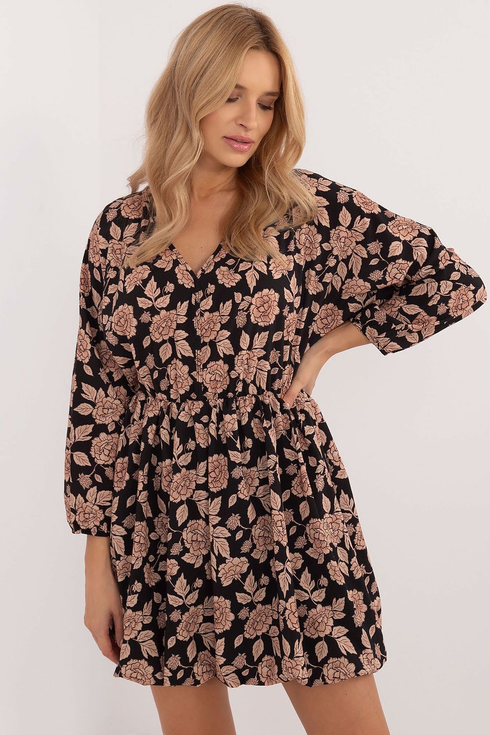 Flared Mini Dress with Animal Motif and Heart Neckline | Lightweight Polyester by Italy Moda