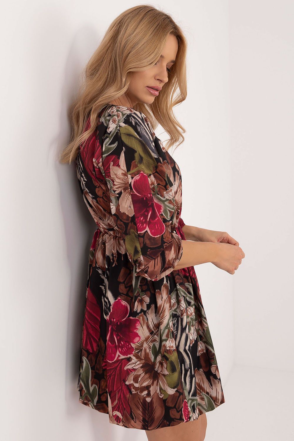 Flared Mini Dress with Animal Motif and Heart Neckline | Lightweight Polyester by Italy Moda
