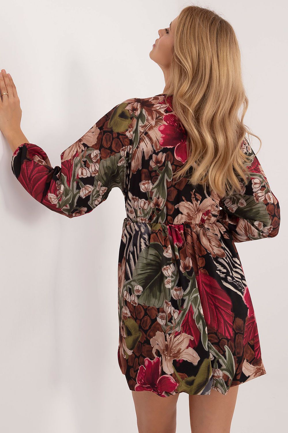 Flared Mini Dress with Animal Motif and Heart Neckline | Lightweight Polyester by Italy Moda