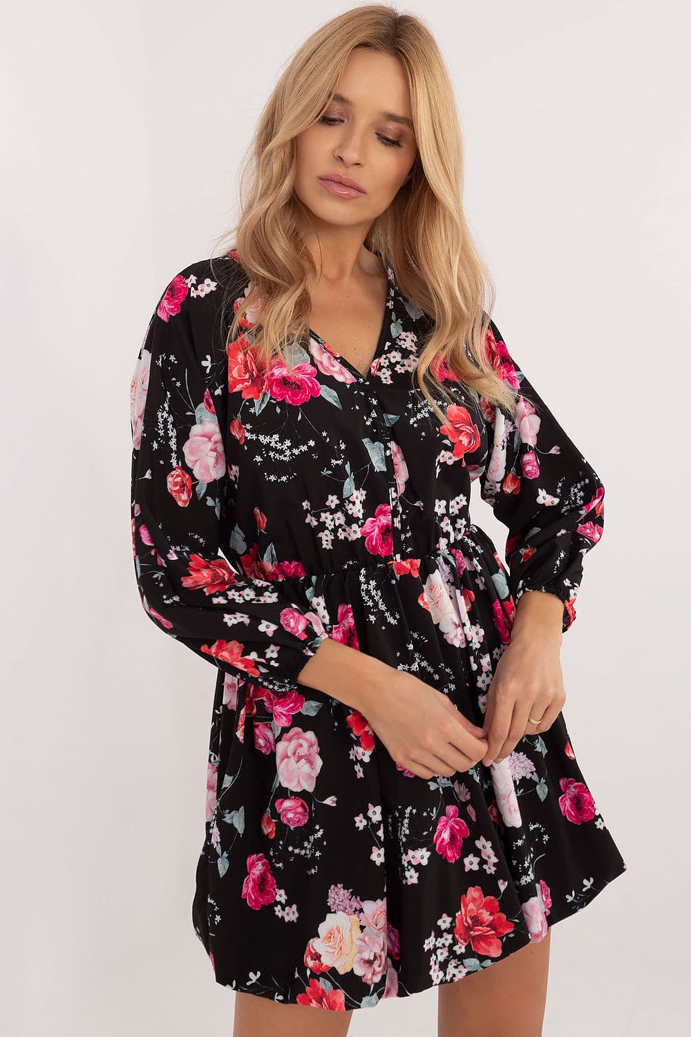 Flared Mini Dress with Animal Motif and Heart Neckline | Lightweight Polyester by Italy Moda