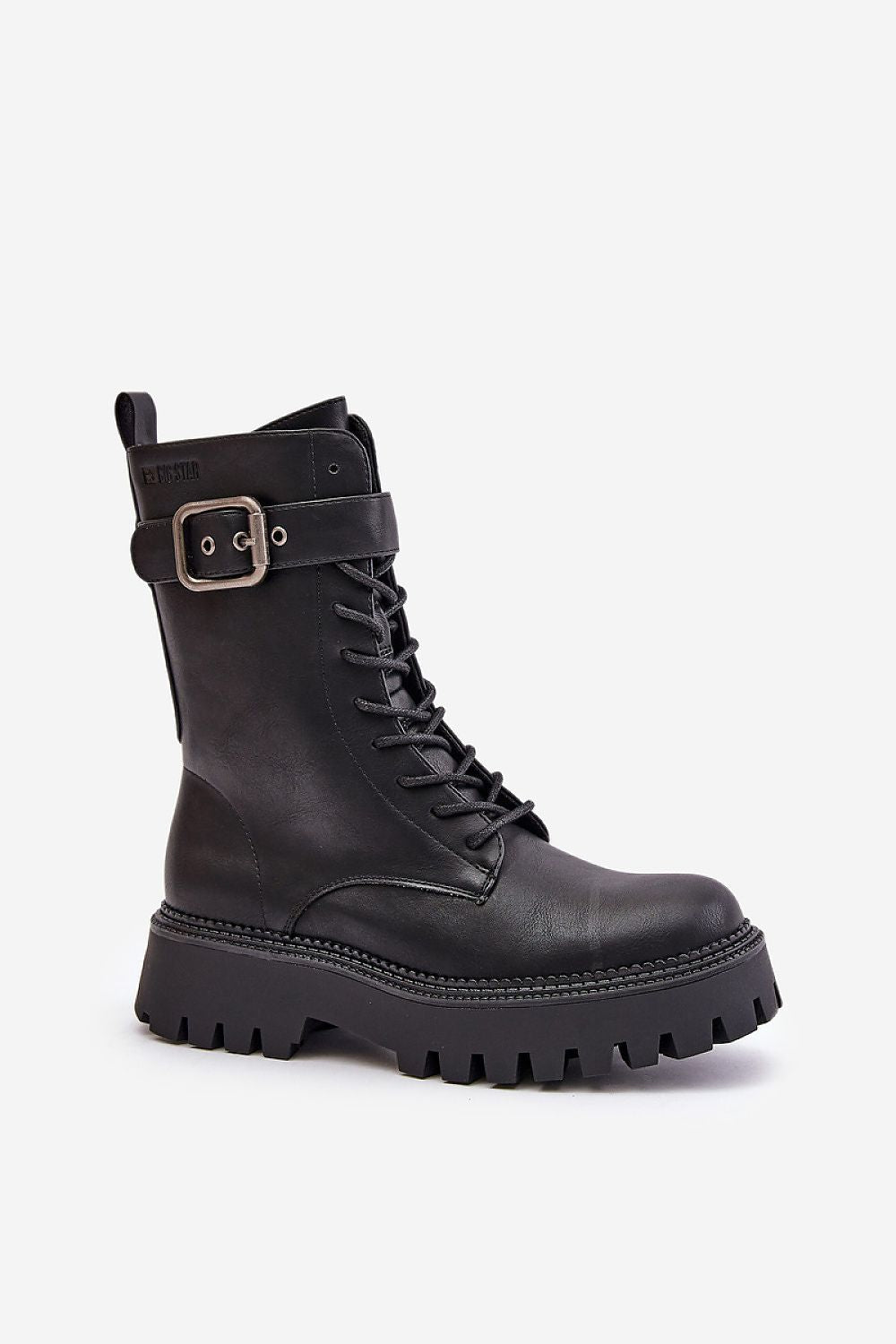 Big Star Eco Leather Worker Boots with Insulation, Zip and Lace, 21 cm Upper Height, Available in EU Sizes 36-41