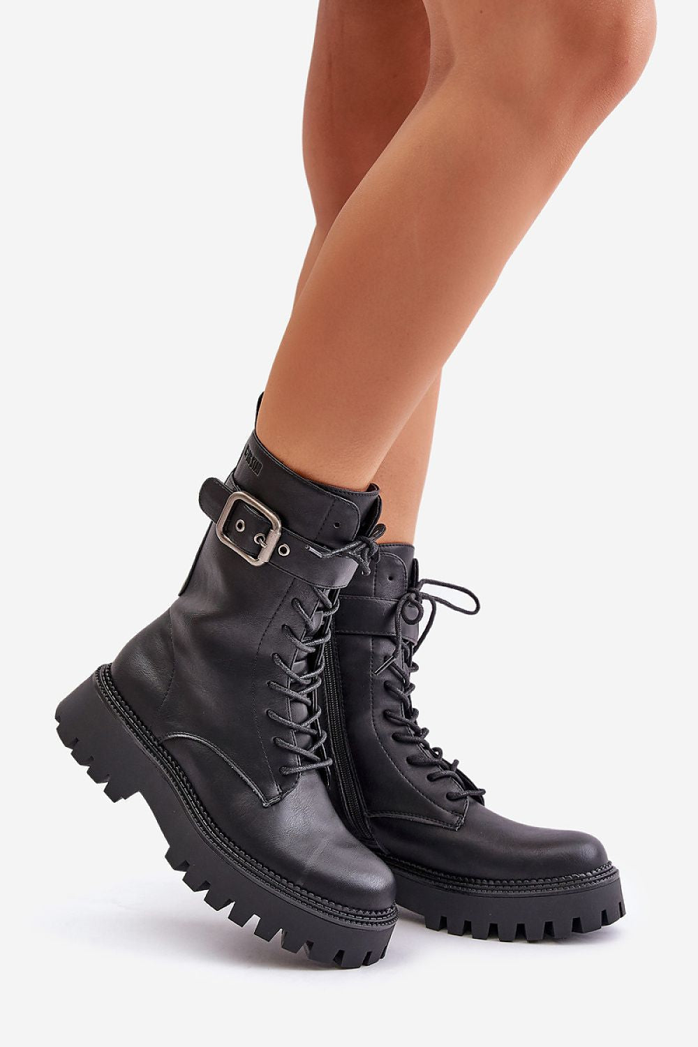 Big Star Eco Leather Worker Boots with Insulation, Zip and Lace, 21 cm Upper Height, Available in EU Sizes 36-41